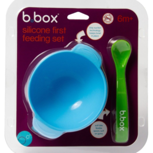 b.box miseczka silikonowa z przyssawką i łyżeczką niebieska
